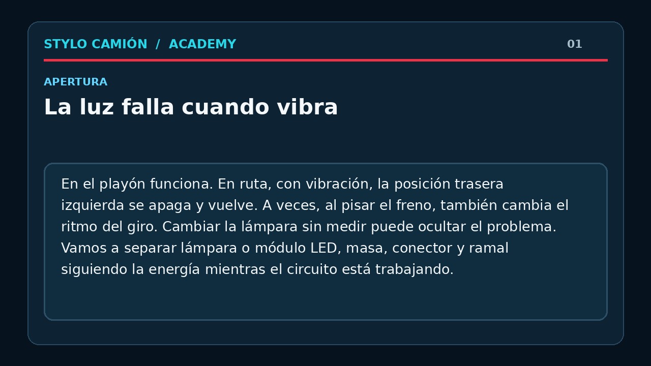 Una luz del semirremolque falla con vibración: luminaria, masa, conector o ramal.